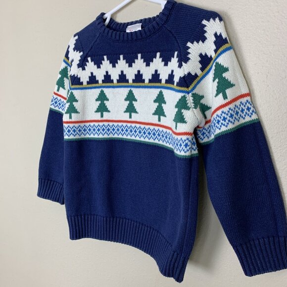 Hanna Andersson 90 3T Holiday Sweater Navy Trees Christmas Pullover Fair Isle - Picture 4 of 12